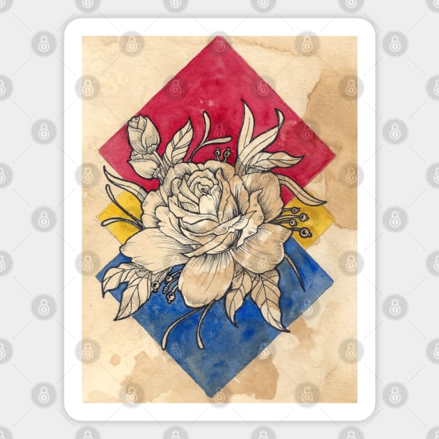 Inked Watercolor Rose Magnet by 5sizes2small